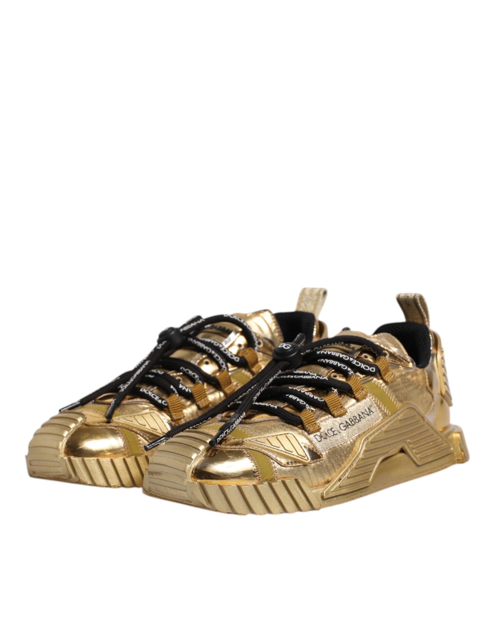 Chaussures de sport Dolce & Gabbana NS1 en or avec laçage extensible, vue de face, détails élégants et modernes