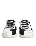 Chaussures sneakers basses Dolce & Gabbana NS1 en blanc et noir, vue de face, en cuir avec semelle blanche.