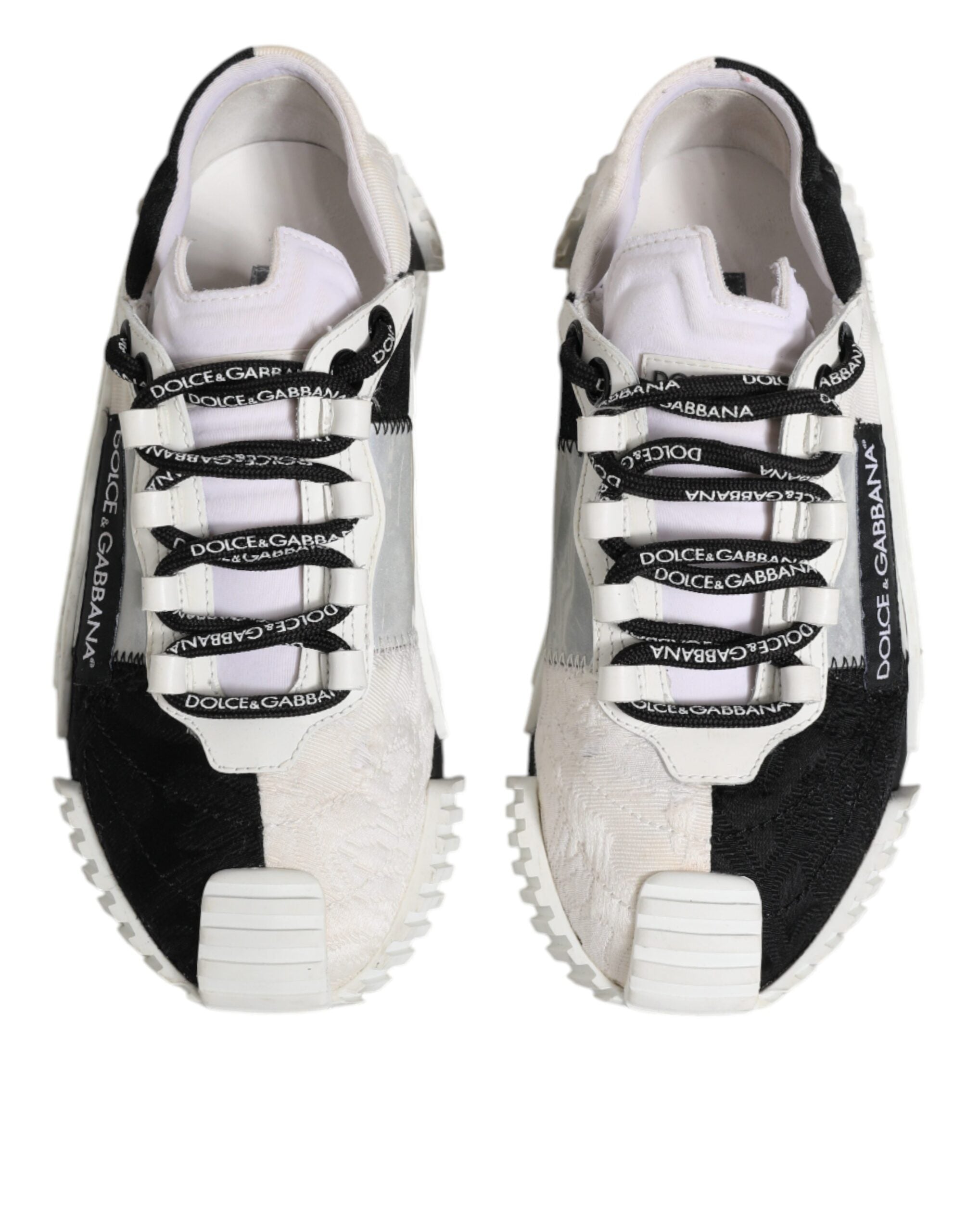Chaussures sneakers basses Dolce & Gabbana NS1 en blanc et noir, vue de face avec détails du design.