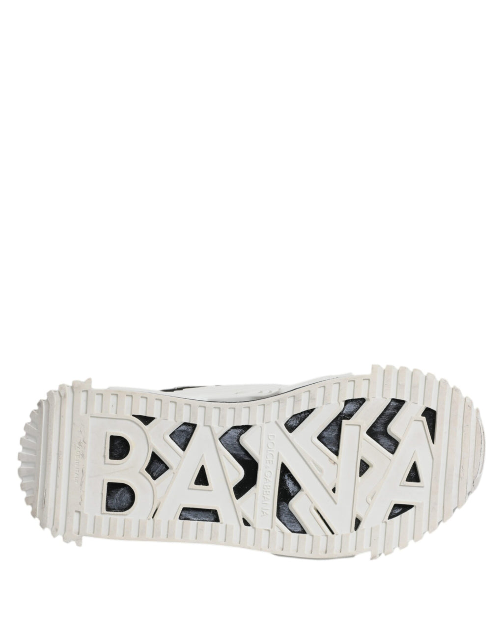 Chaussures sneakers basses Dolce & Gabbana blanc et noir NS1, vue de face, en détail.