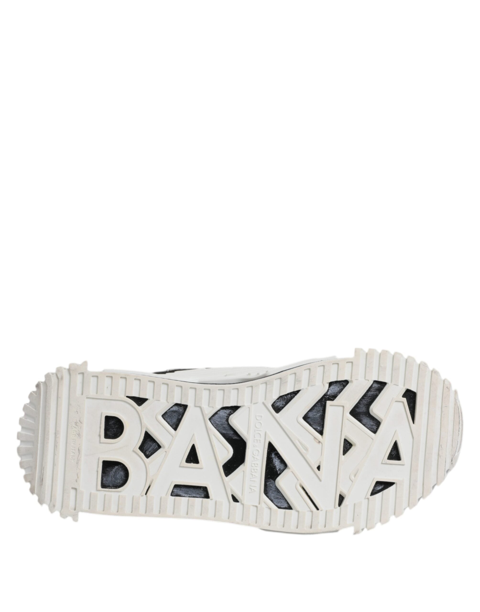 Chaussures sneakers basses Dolce & Gabbana blanc et noir NS1, vue de face, en détail.