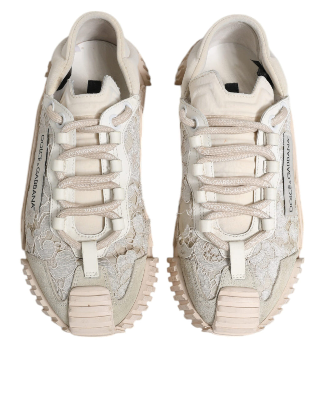 Chaussures de sport Dolce & Gabbana NS1 blanches en dentelle, baskets basses élégantes pour femme.