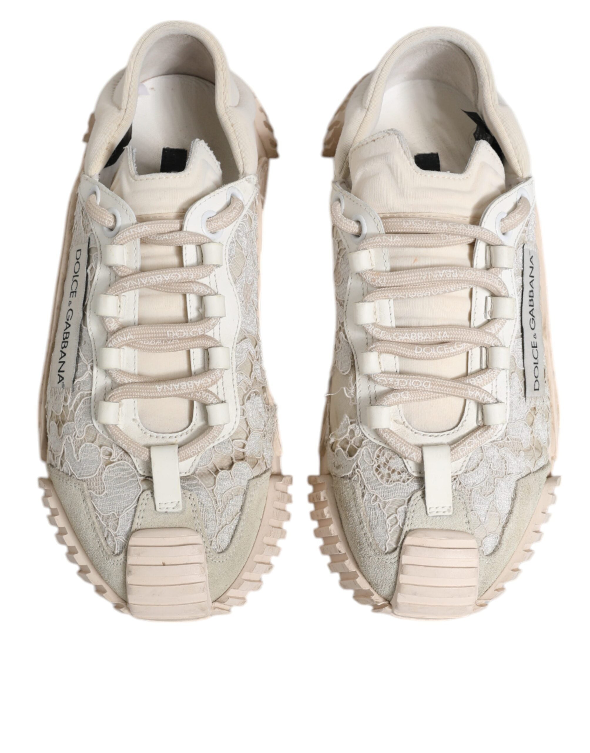 Chaussures de sport Dolce & Gabbana NS1 blanches en dentelle, baskets basses élégantes pour femme.