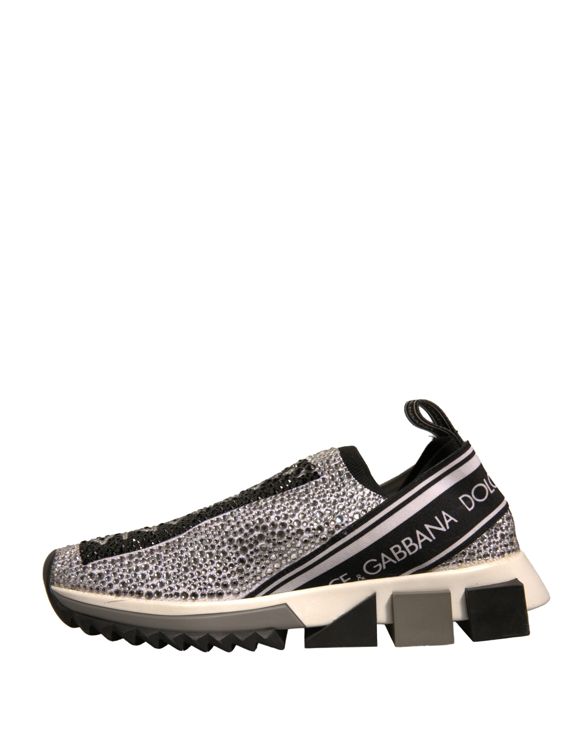 Chaussures Sneakers Dolce & Gabbana Sorrento en argent avec strass brillants, vue de face.