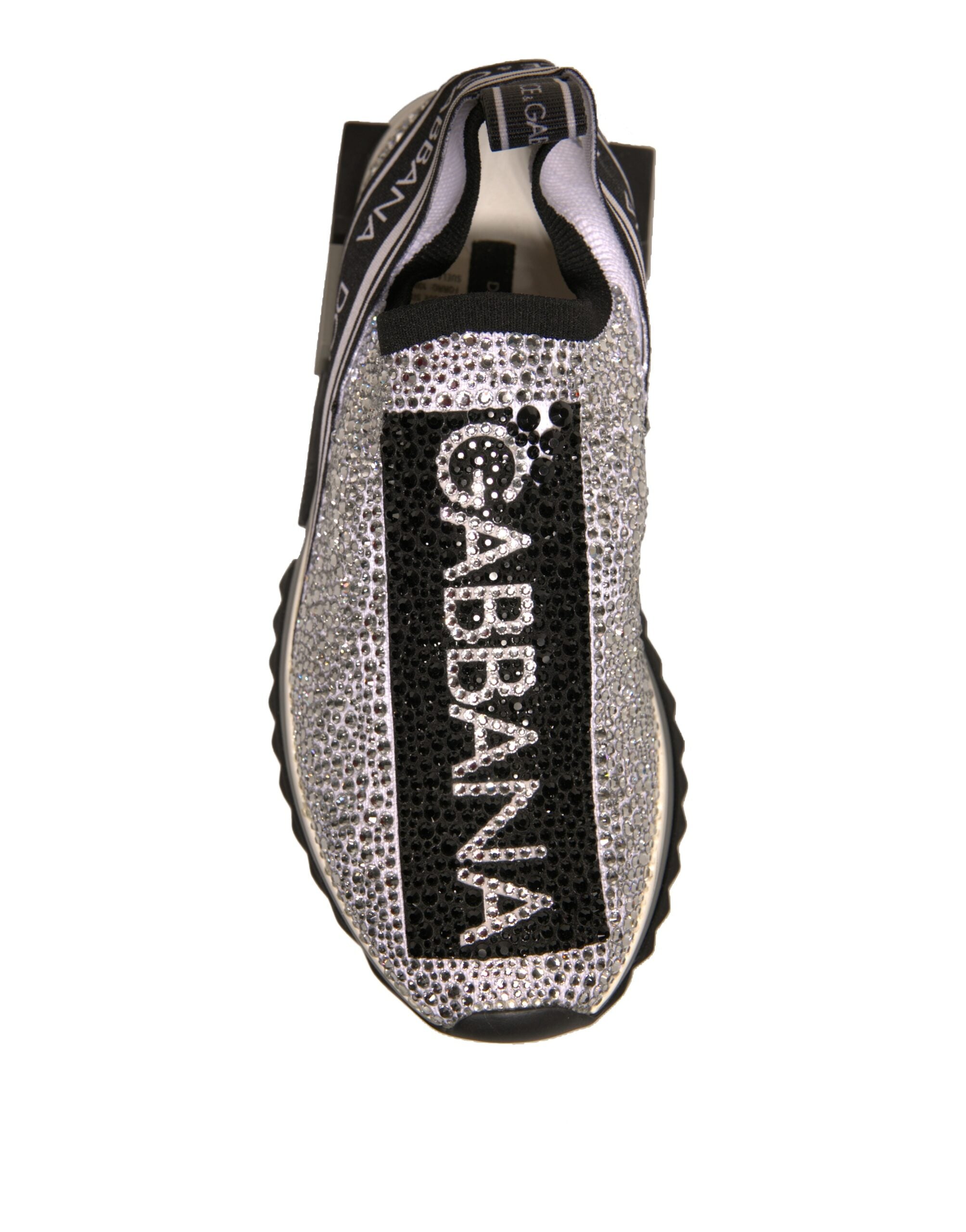 Chaussures sneakers Dolce & Gabbana Sorrento en argent avec strass, vue de face, détails brillants et style élégant.