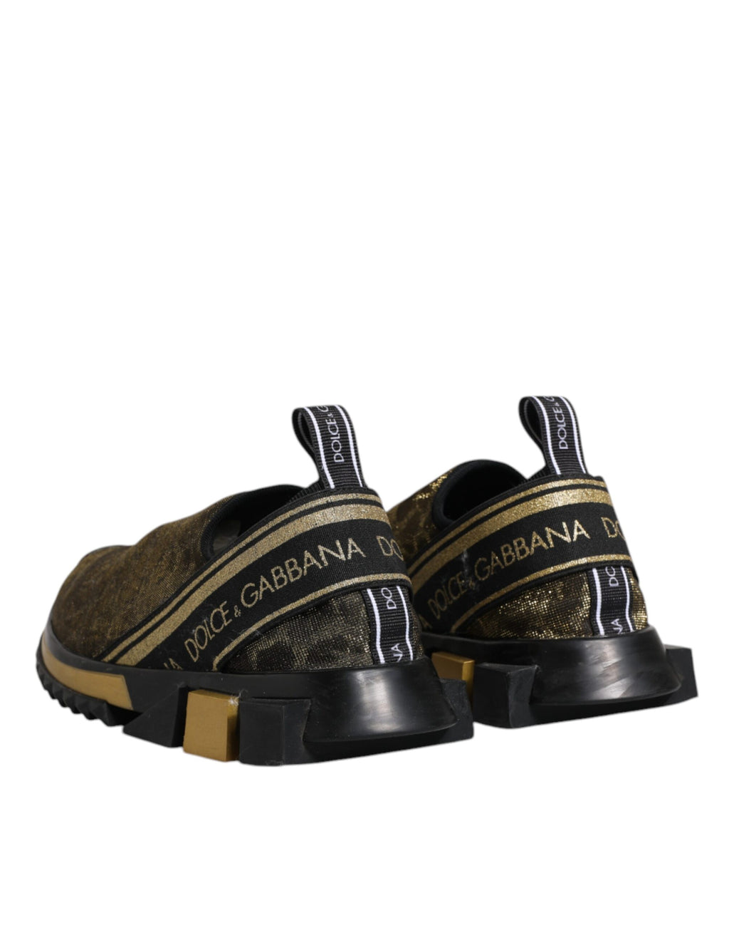 Chaussures sneakers Dolce & Gabbana Sorrento en or pailleté avec motif léopard, élégantes et brillantes.