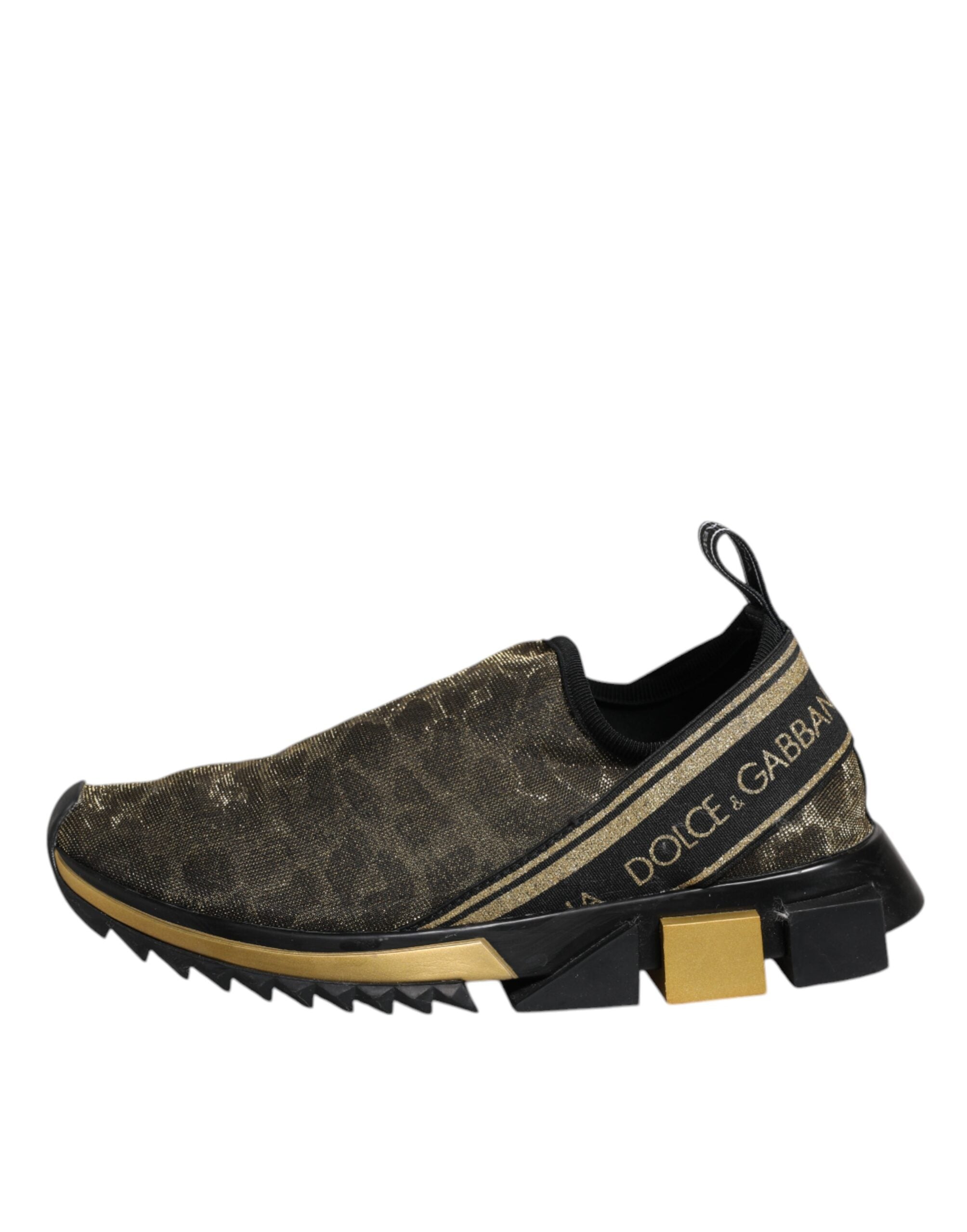 Sneakers Dolce & Gabbana Sorrento à glitter or et imprimé léopard, style tendance et chaussures de mode pour femmes.