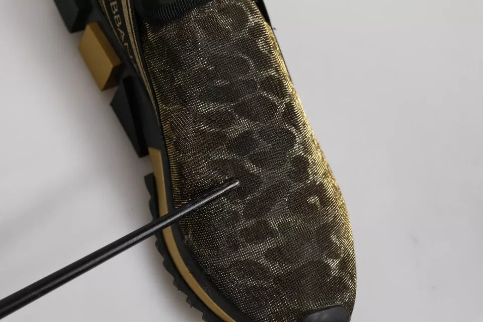 Chaussures sneakers Dolce & Gabbana Sorrento à paillettes dorées et imprimé léopard, mode élégante et tendance.