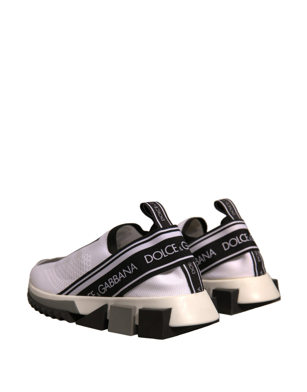 Chaussures sneakers Dolce & Gabbana Sorrento blanches et noires, slip-on, vues de face avec design élégant.