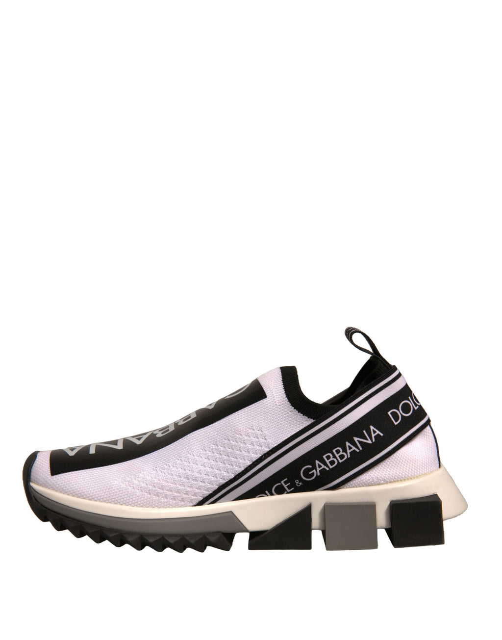 Chaussures sneakers slip-on Dolce & Gabbana Sorrento blanches et noires, mode élégante et confortable.