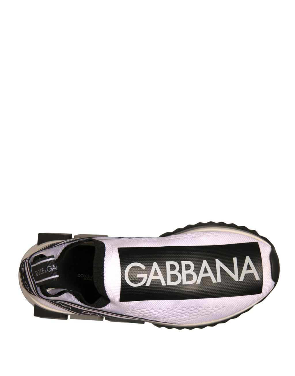 Chaussures slip-on Dolce & Gabbana Sorrento en blanc et noir, baskets élégantes pour homme, vue de face sur fond blanc.