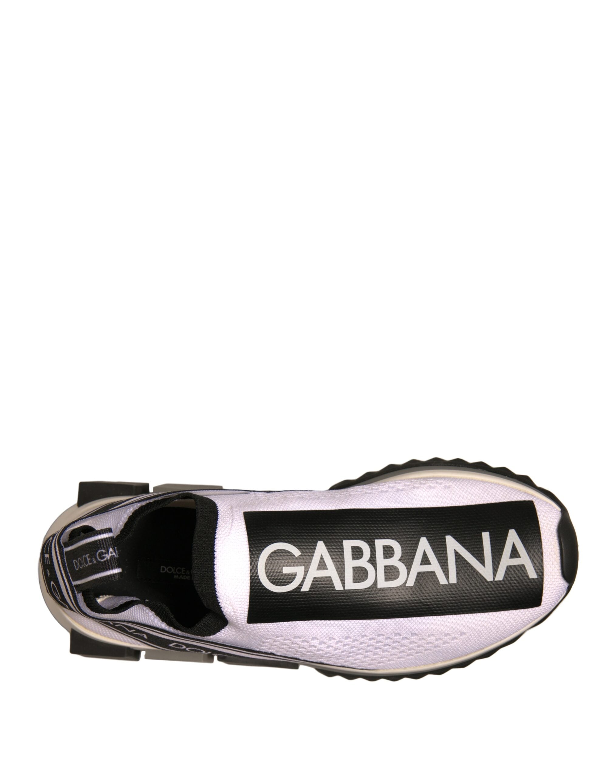 Chaussures slip-on Dolce & Gabbana Sorrento en blanc et noir, baskets élégantes pour homme, vue de face sur fond blanc.