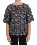 Chemise en soie Dolce & Gabbana à motif clé gris et or, blouse élégante avec design sophistiqué et détails raffinés.
