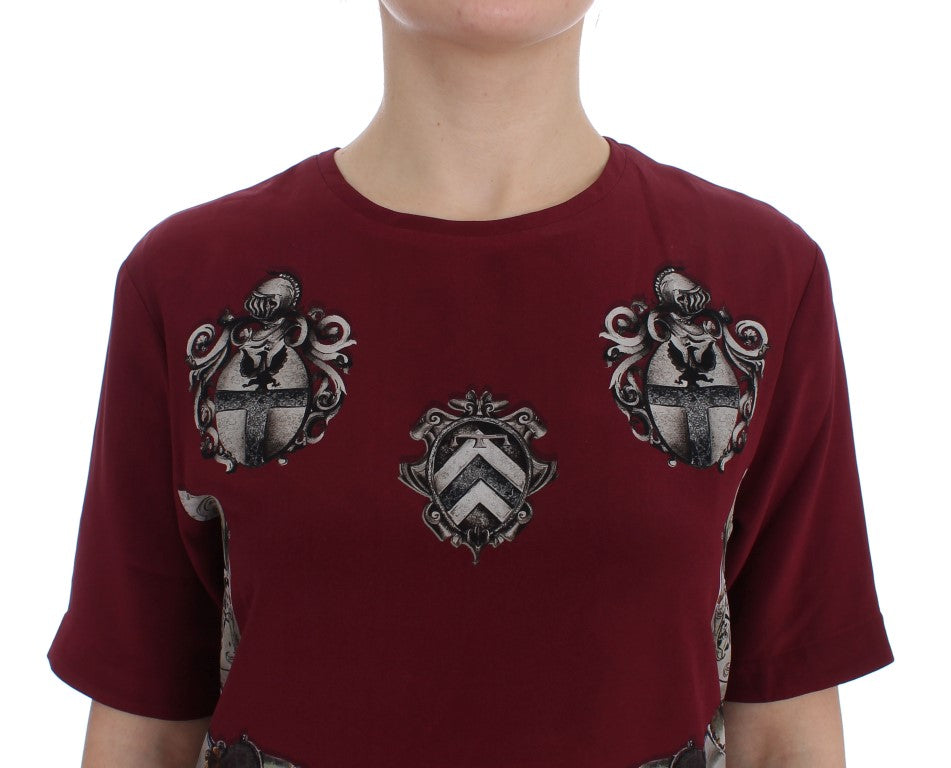 Chemise en soie Dolce & Gabbana rouge avec motif de chevalier, blouse élégante et tendance, pour un style sophistiqué.