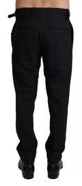 Pantalon de costume en laine noire Dolce & Gabbana, coupe stretch, élégant et ajusté, pour femmes.
