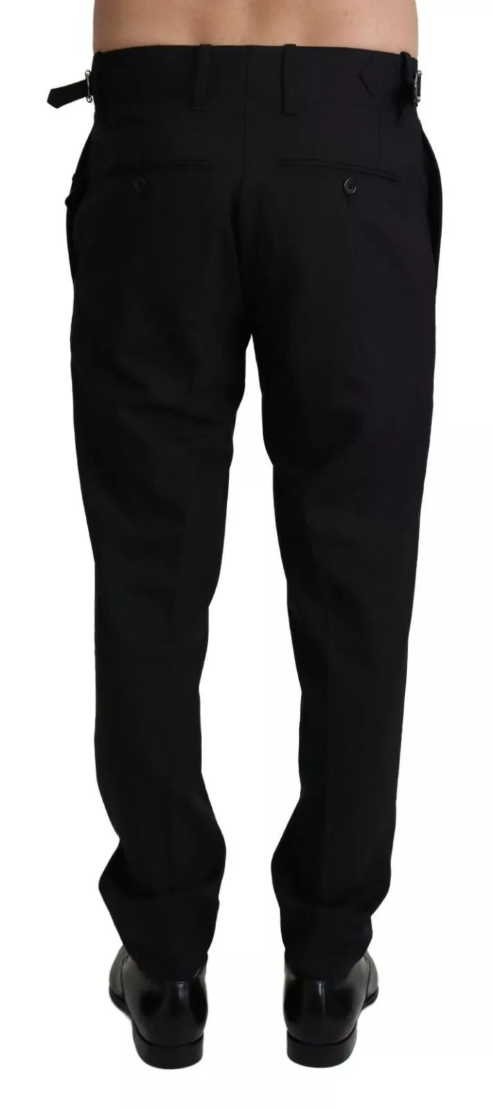 Pantalon de costume en laine noire Dolce & Gabbana, coupe stretch, élégant et ajusté, pour femmes.