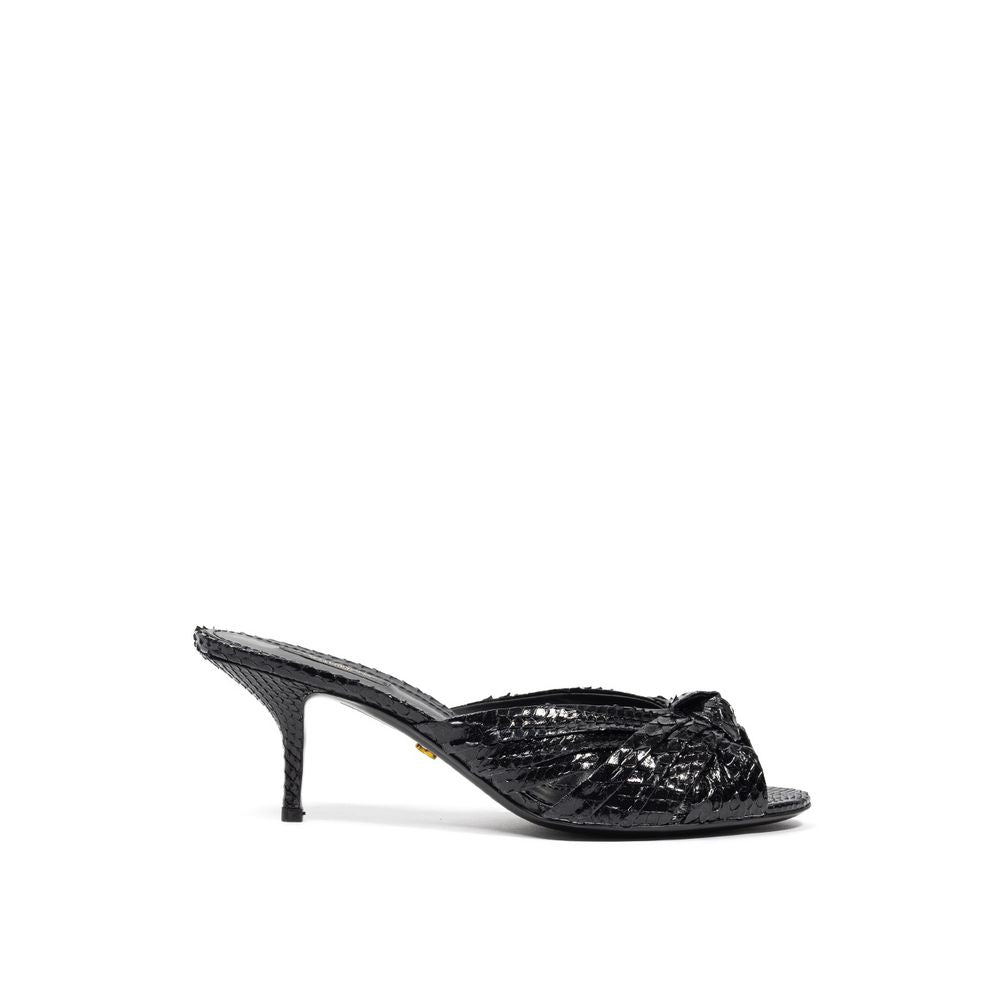 Sandales plateformes en serpent noir de Dolce & Gabbana, style élégant et sophistiqué, en cuir brillant et détails raffinés.