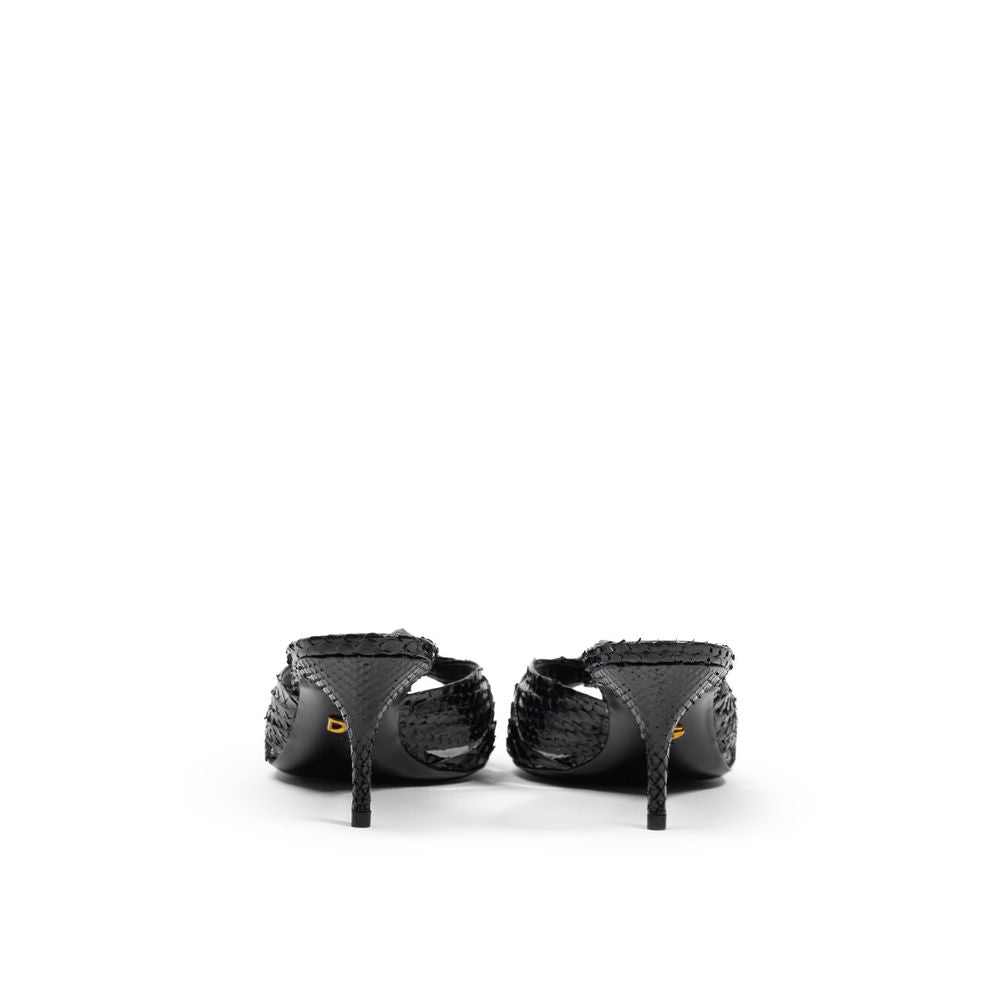 Sandales plateforme en peau de serpent noire Dolce & Gabbana avec talons hauts et design élégant.