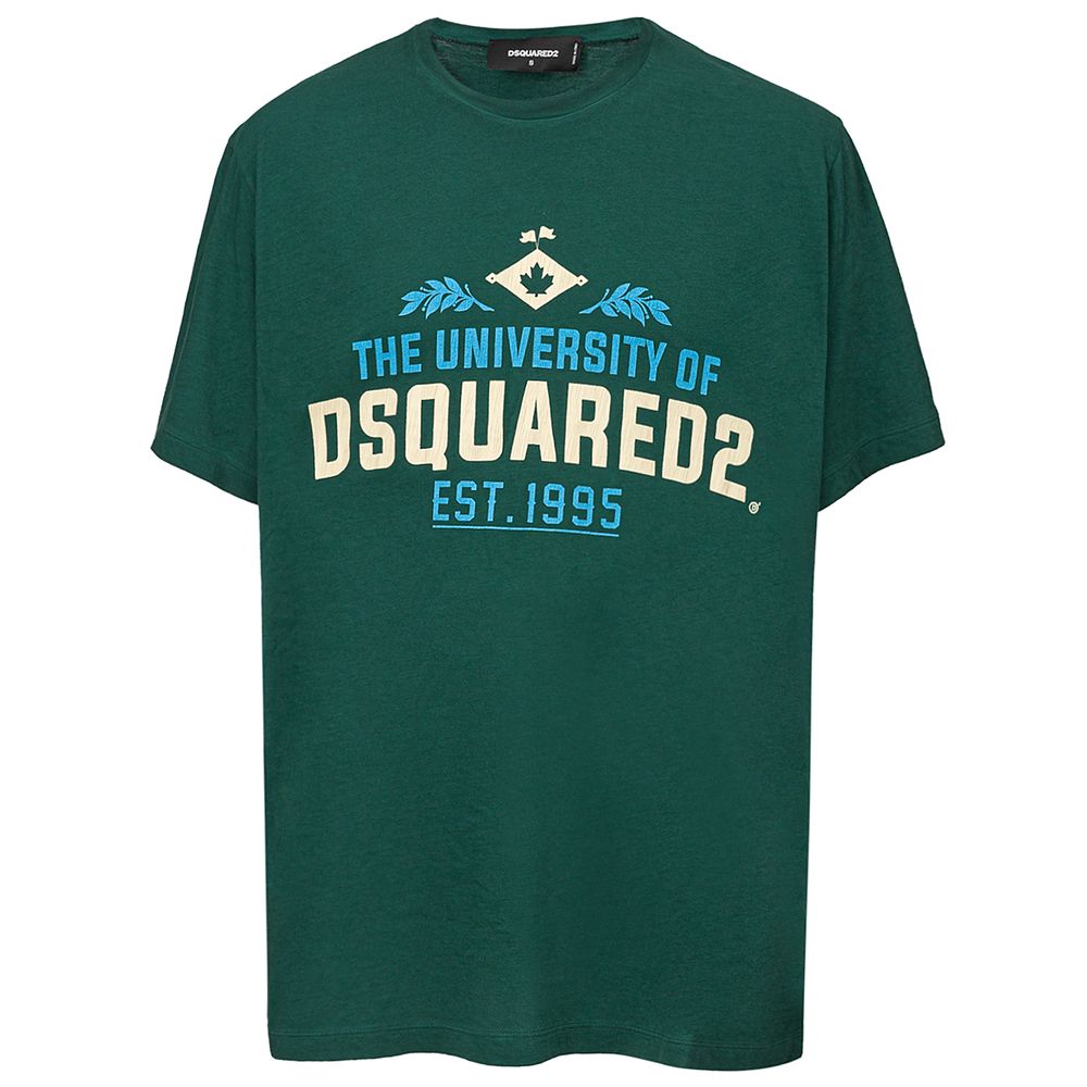 T-shirt en coton vert de la marque Dsquared², coupe classique avec logo discret, vue frontale sur fond blanc.