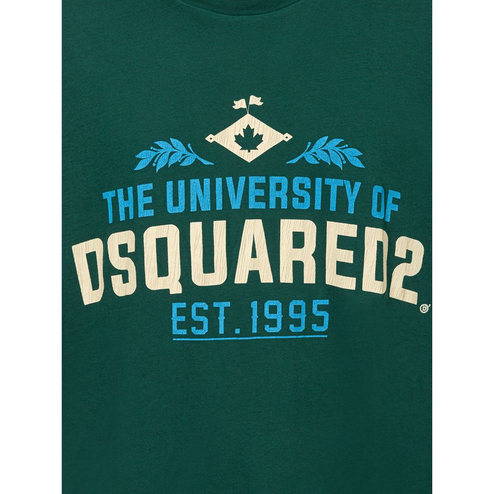 T-shirt en coton vert de la marque Dsquared², coupe classique et logo visible sur le devant.