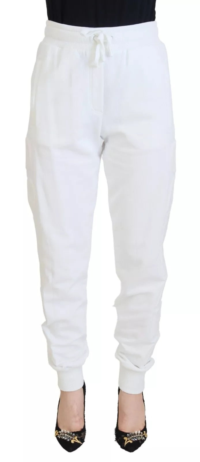 Pantalon de sweat en coton blanc pour femme de Dolce & Gabbana, pantalon décontracté et confortable.