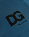 T-shirt en coton à logo bleu Dolce & Gabbana à col rond et manches courtes, vue de face.