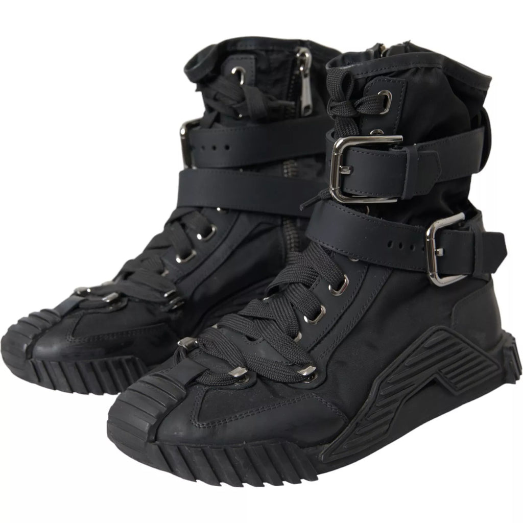 Chaussures sneakers montantes en nylon noir Dolce & Gabbana NS1, chaussures de sport élégantes pour homme.