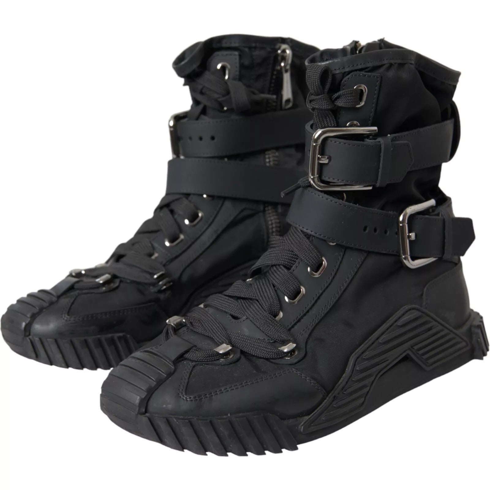 Chaussures sneakers montantes en nylon noir Dolce & Gabbana NS1, chaussures de sport élégantes pour homme.