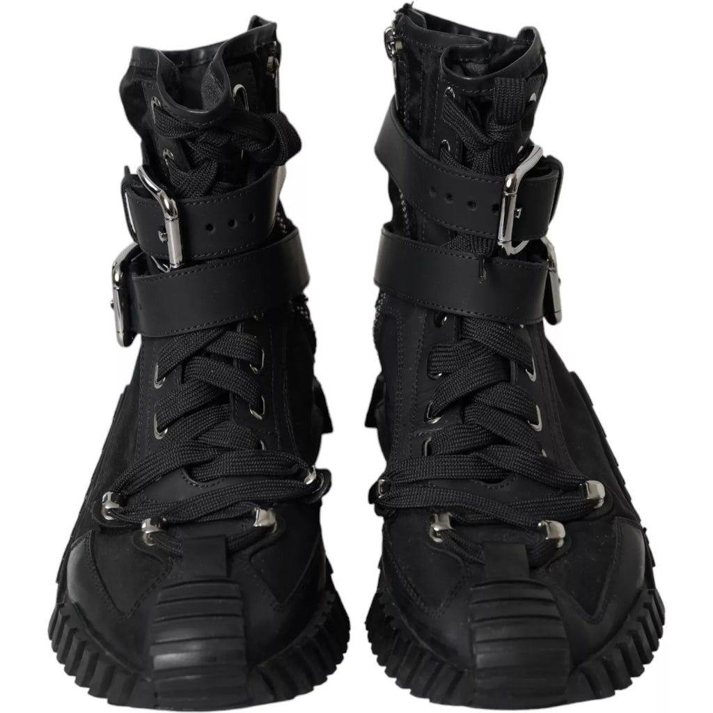 Chaussures baskets montantes en nylon noir Dolce & Gabbana NS1, style sportif avec semelle blanche et détails modernes.