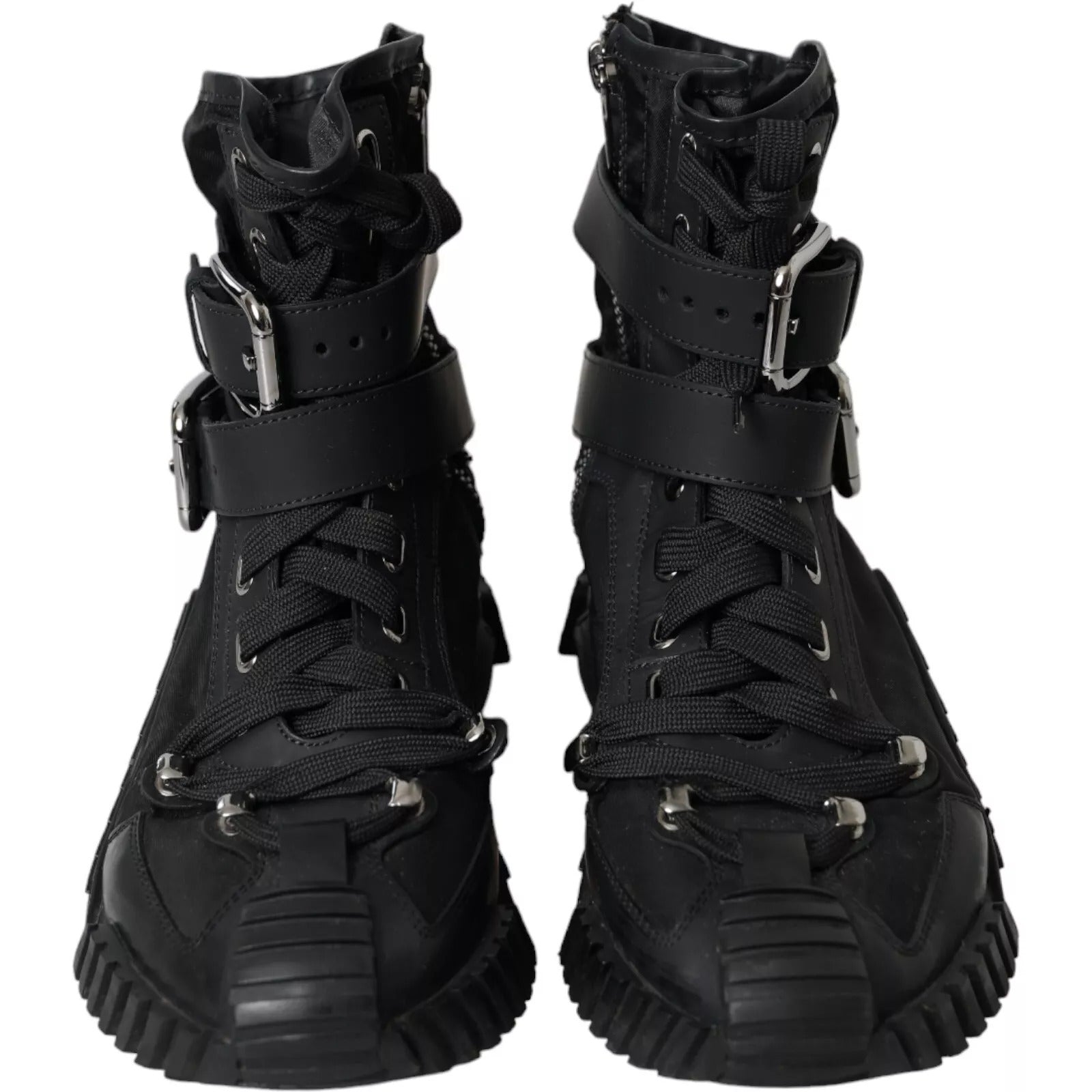 Chaussures baskets montantes en nylon noir Dolce & Gabbana NS1, style sportif avec semelle blanche et détails modernes.