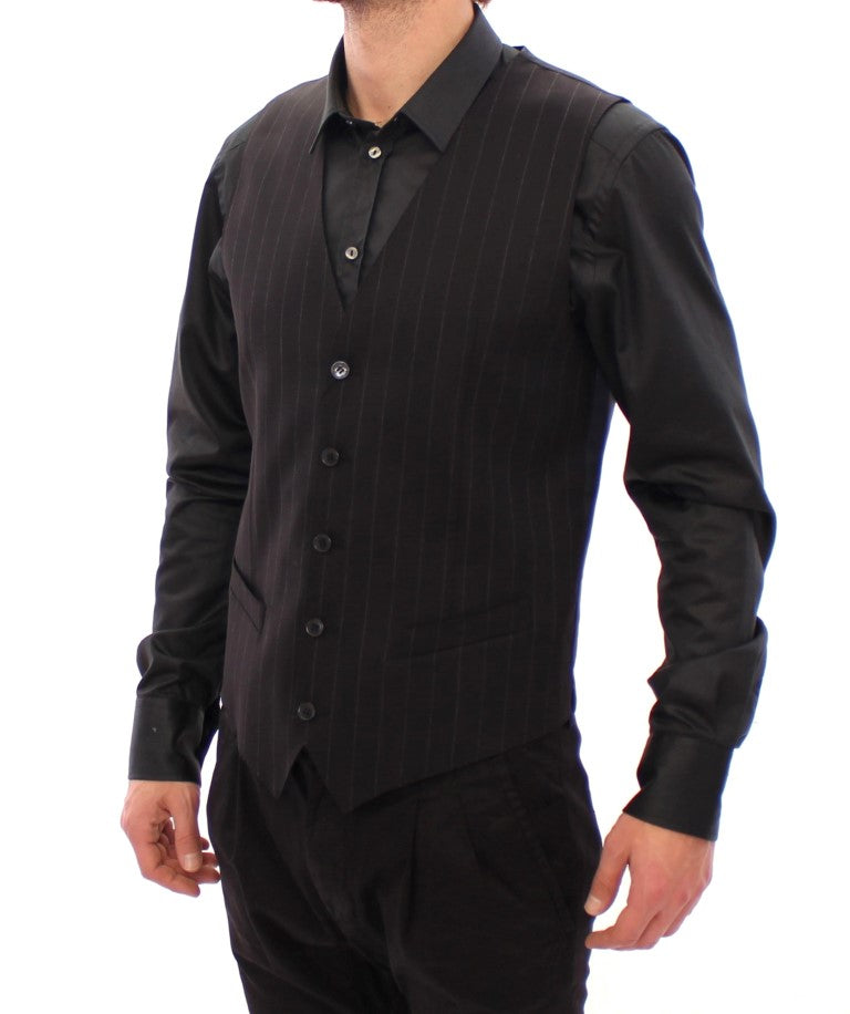 Gilet en laine noir à rayures avec logo Dolce & Gabbana, veste élégante et confortable pour homme.