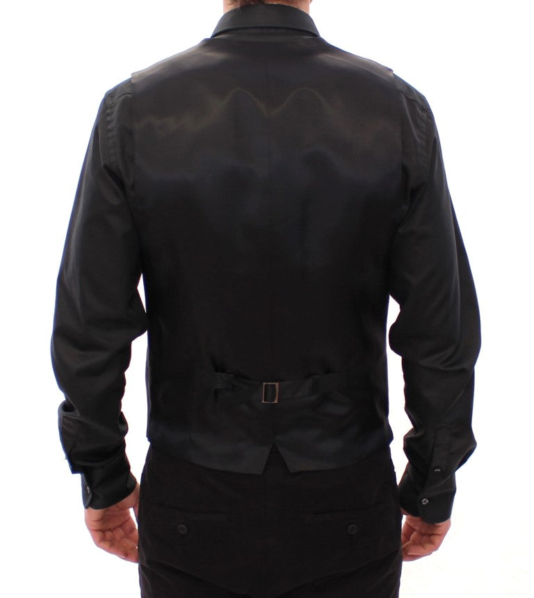 Veste en laine noire à rayures avec logo Dolce & Gabbana, coupe ajustée et détails élégants, pour un style sophistiqué.