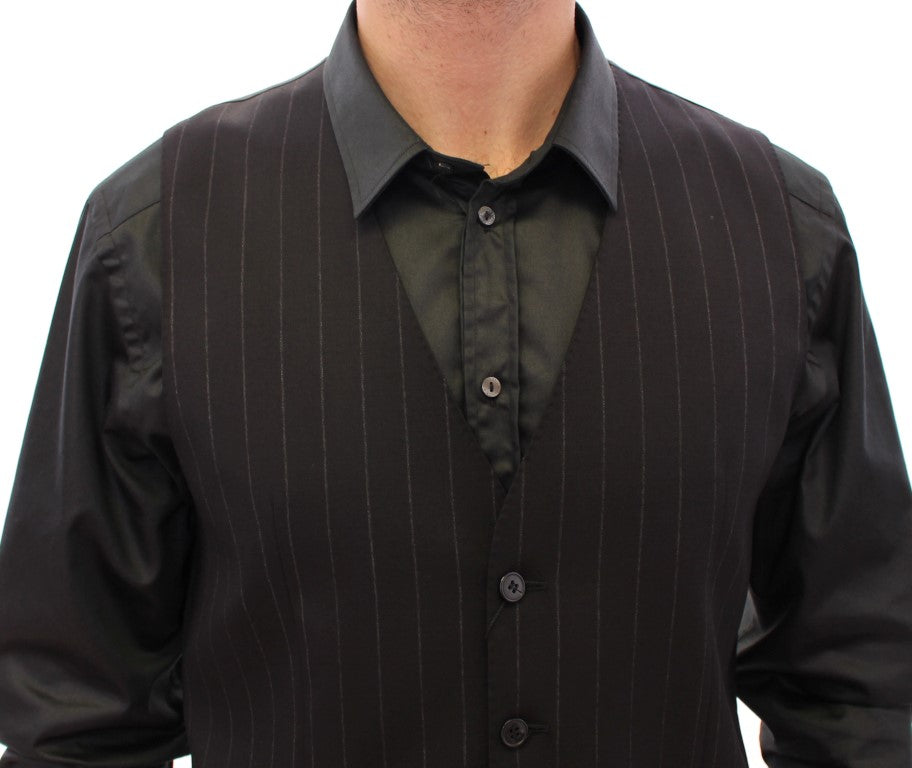 Gilet en laine noir à rayures avec logo Dolce & Gabbana, vêtement élégant pour homme ou femme.