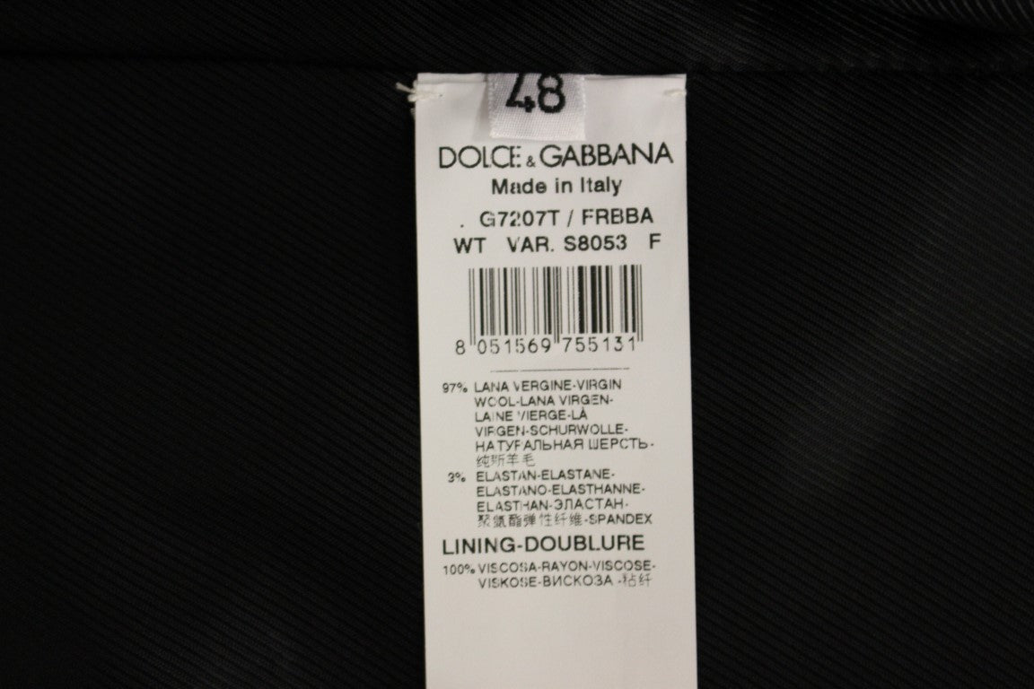 Gilet en laine noir à rayures avec logo Dolce & Gabbana, vêtement élégant pour homme ou femme.