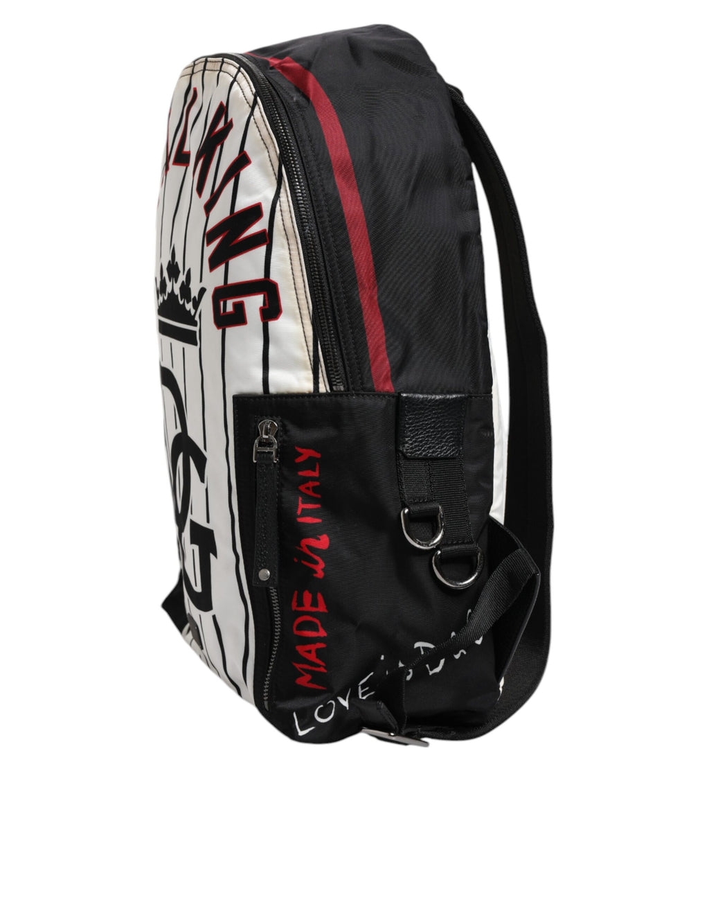 Sac à dos Dolce & Gabbana Vulcano Royal King pour homme, noir et blanc avec motif imprimé élégant.