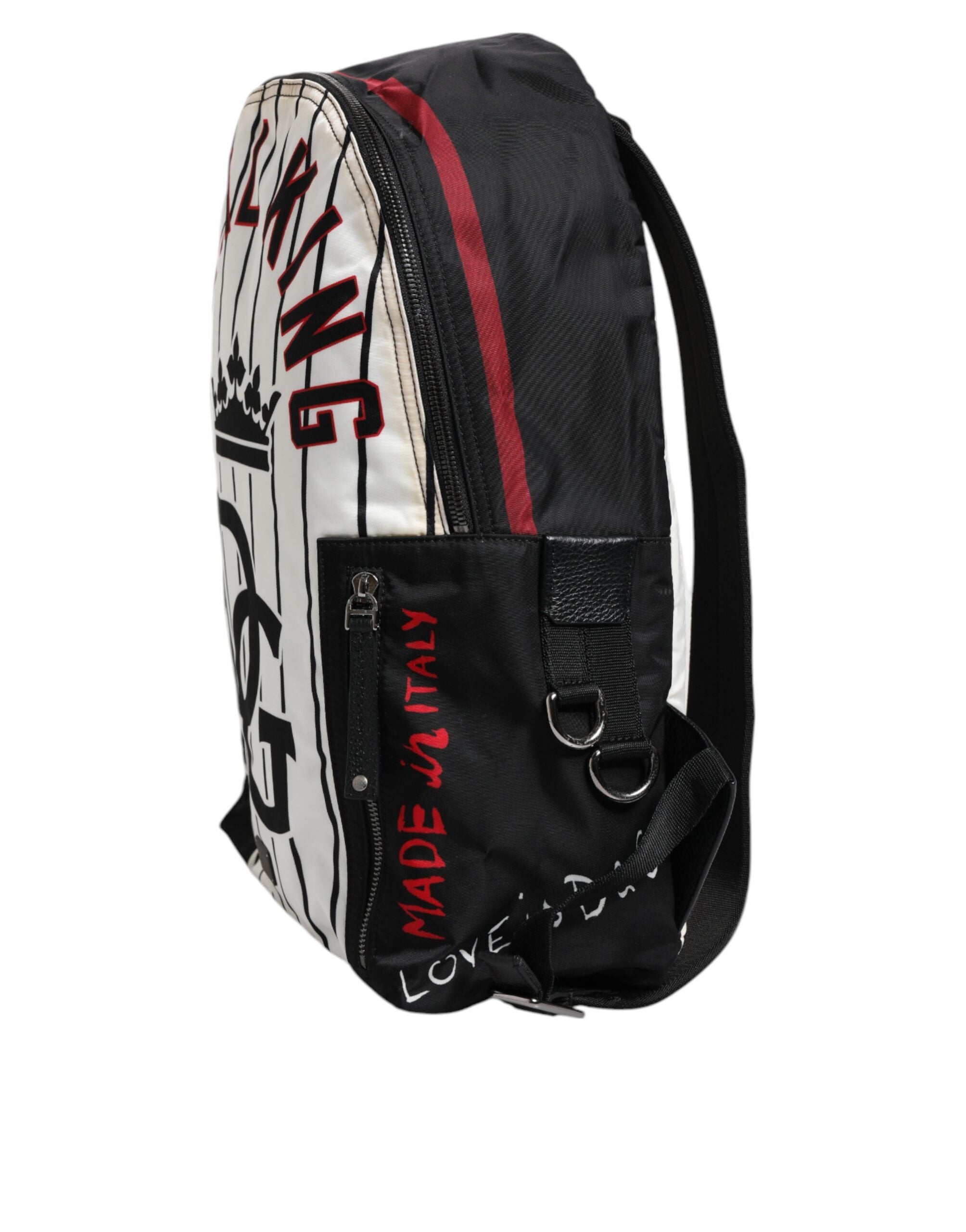 Sac à dos Dolce & Gabbana Vulcano Royal King pour homme, noir et blanc avec motif imprimé élégant.
