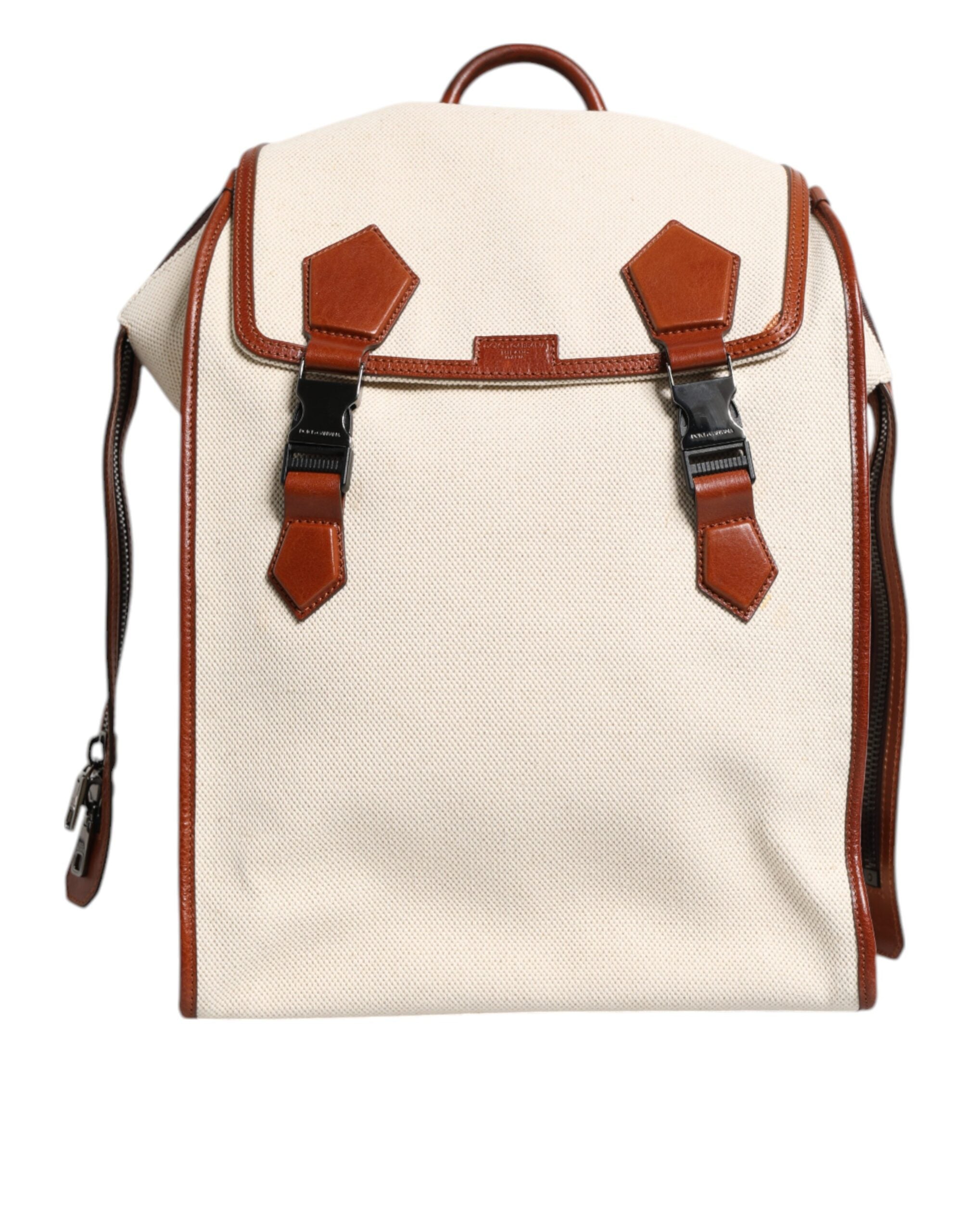 Sac à dos pour homme Dolce & Gabbana en toile beige et marron avec accents en cuir, style élégant et pratique.