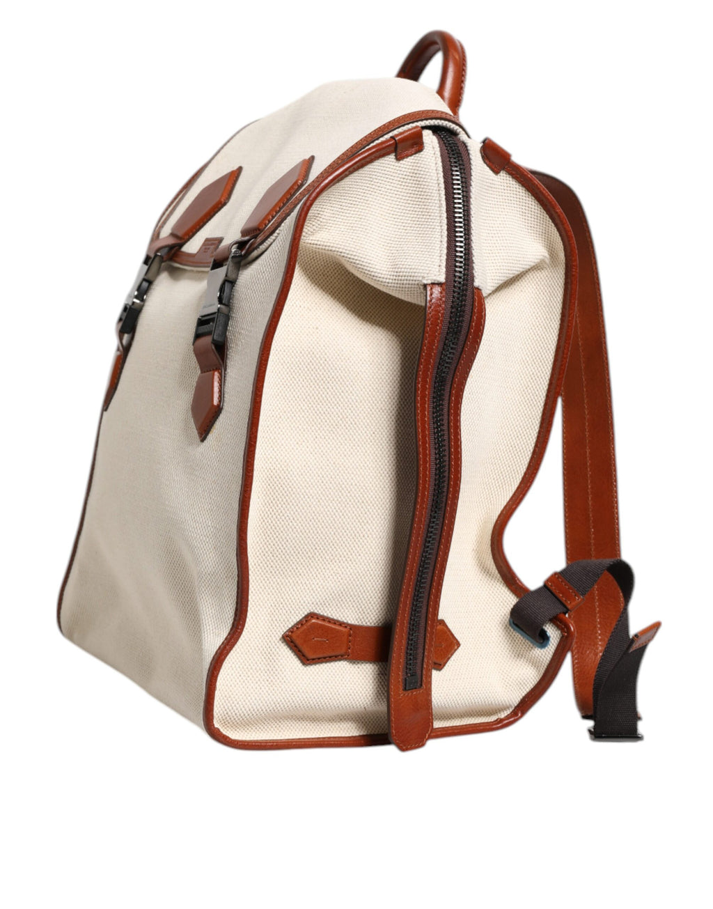 Sac à dos pour homme Dolce & Gabbana en toile beige et marron avec détails en cuir, style élégant et pratique.