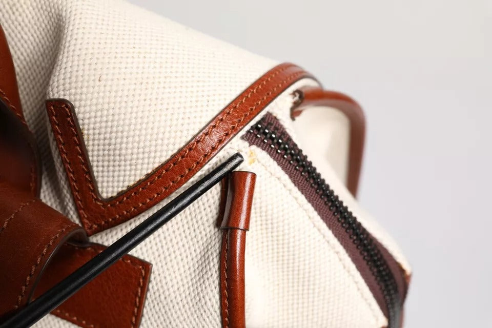 Sac à dos voyage pour homme Dolce & Gabbana en toile beige et marron avec détails en cuir EDGE.