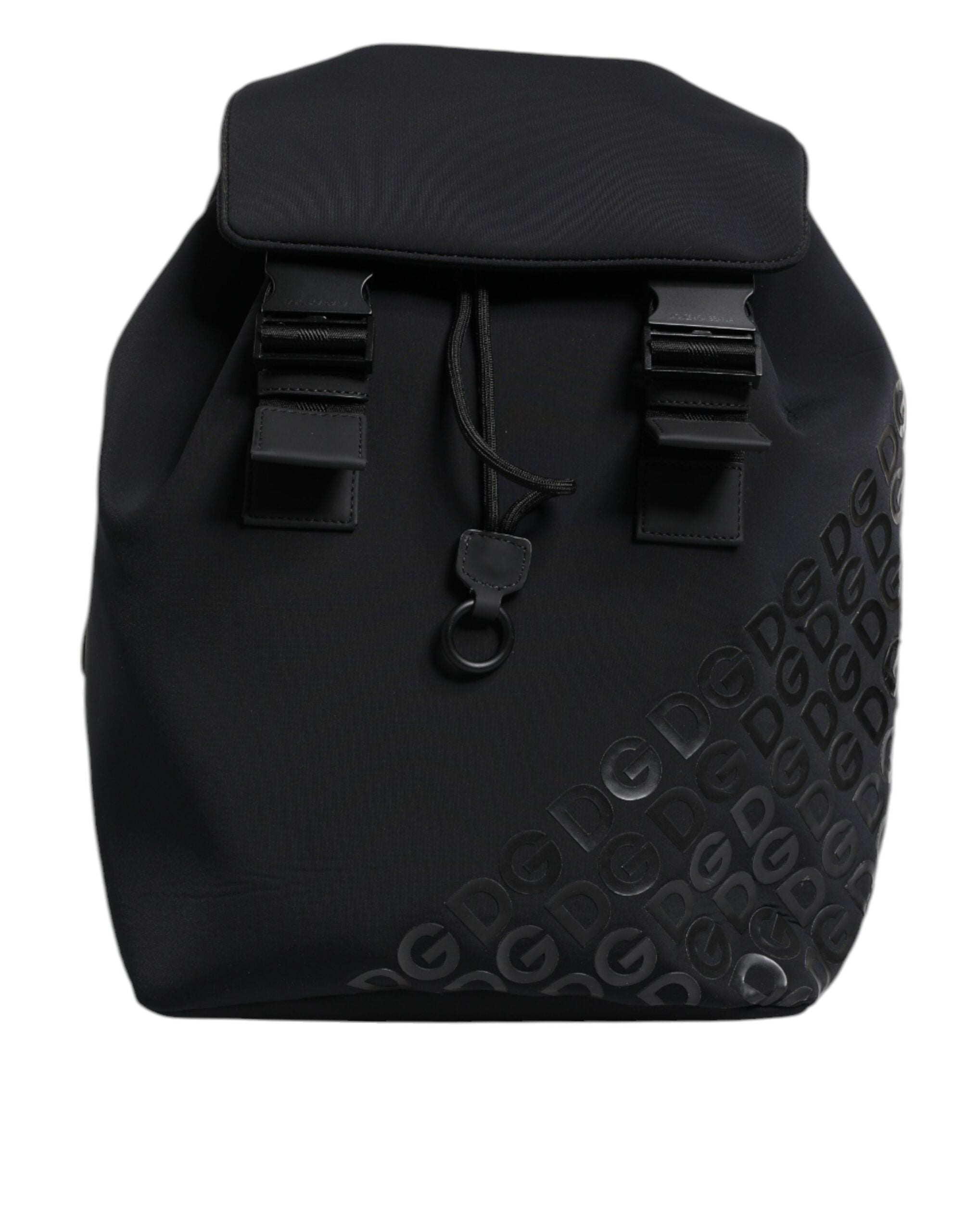 Sac à dos Dolce & Gabbana noir en néoprène et nylon avec logo DG, design élégant et pratique pour un usage quotidien.