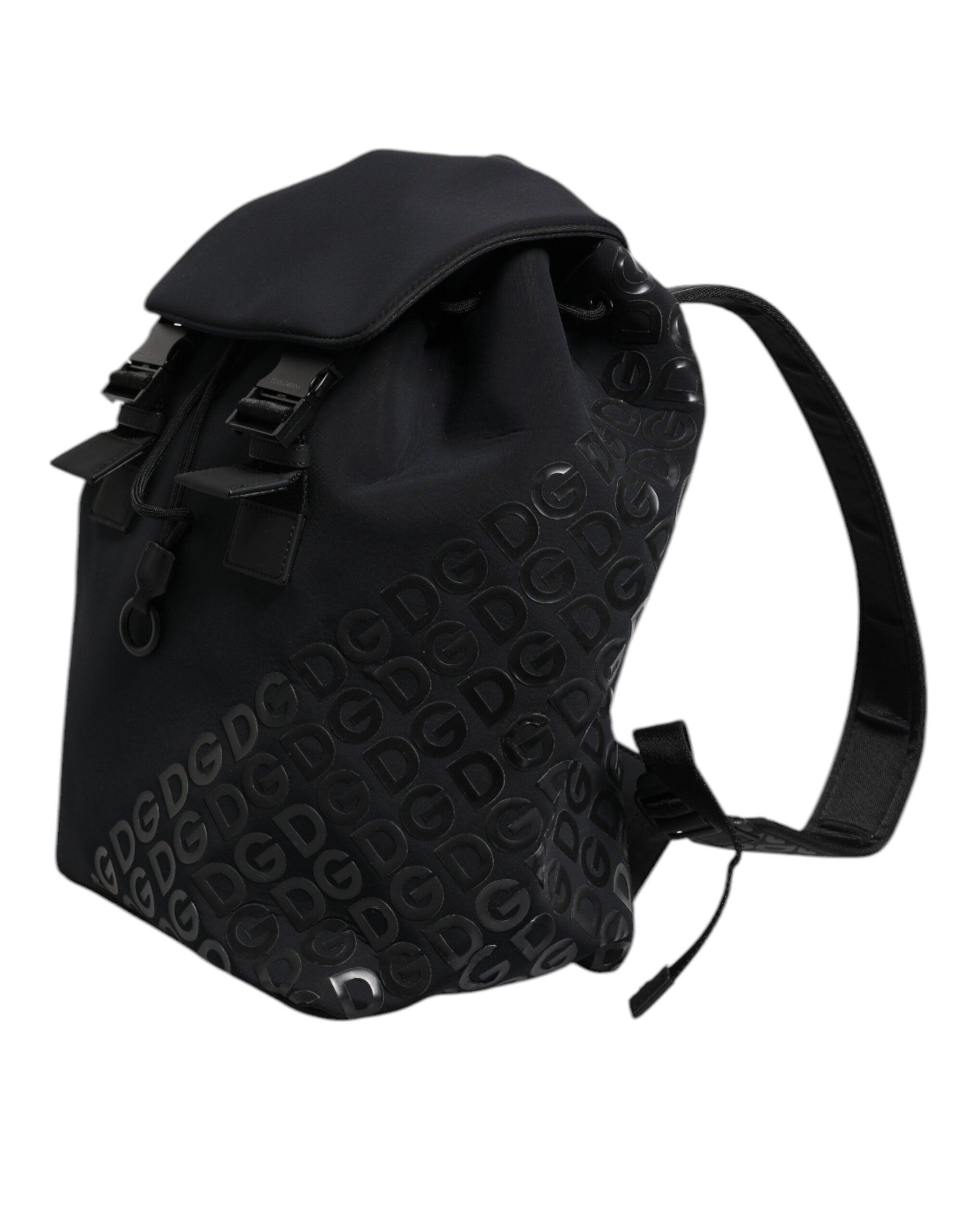 Sac à dos Dolce & Gabbana en néoprène noir avec logo DG, design élégant et pratique pour un style moderne.