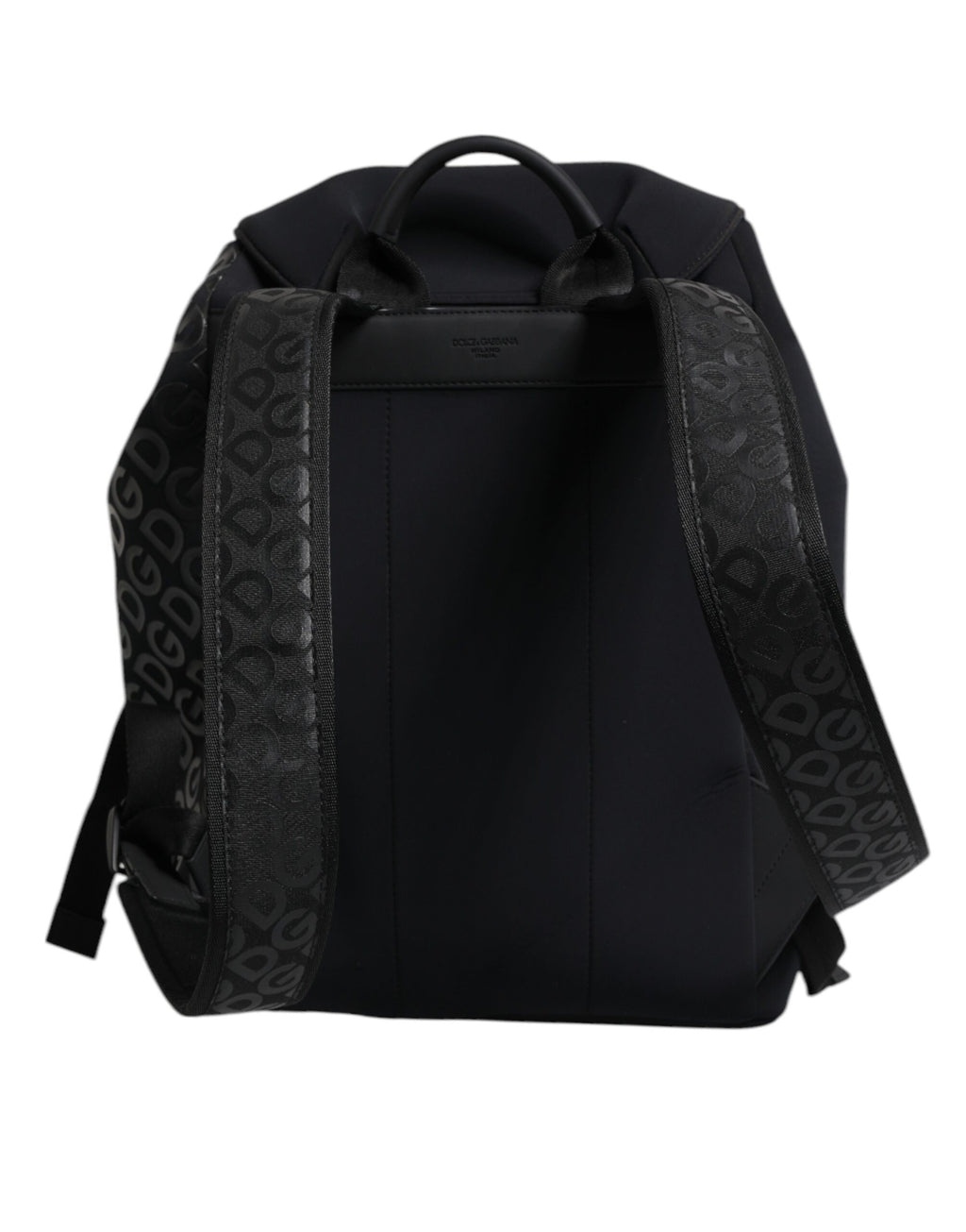 Sac à dos Dolce & Gabbana en néoprène et nylon noir avec logo DG, design élégant et pratique pour un style sophistiqué.