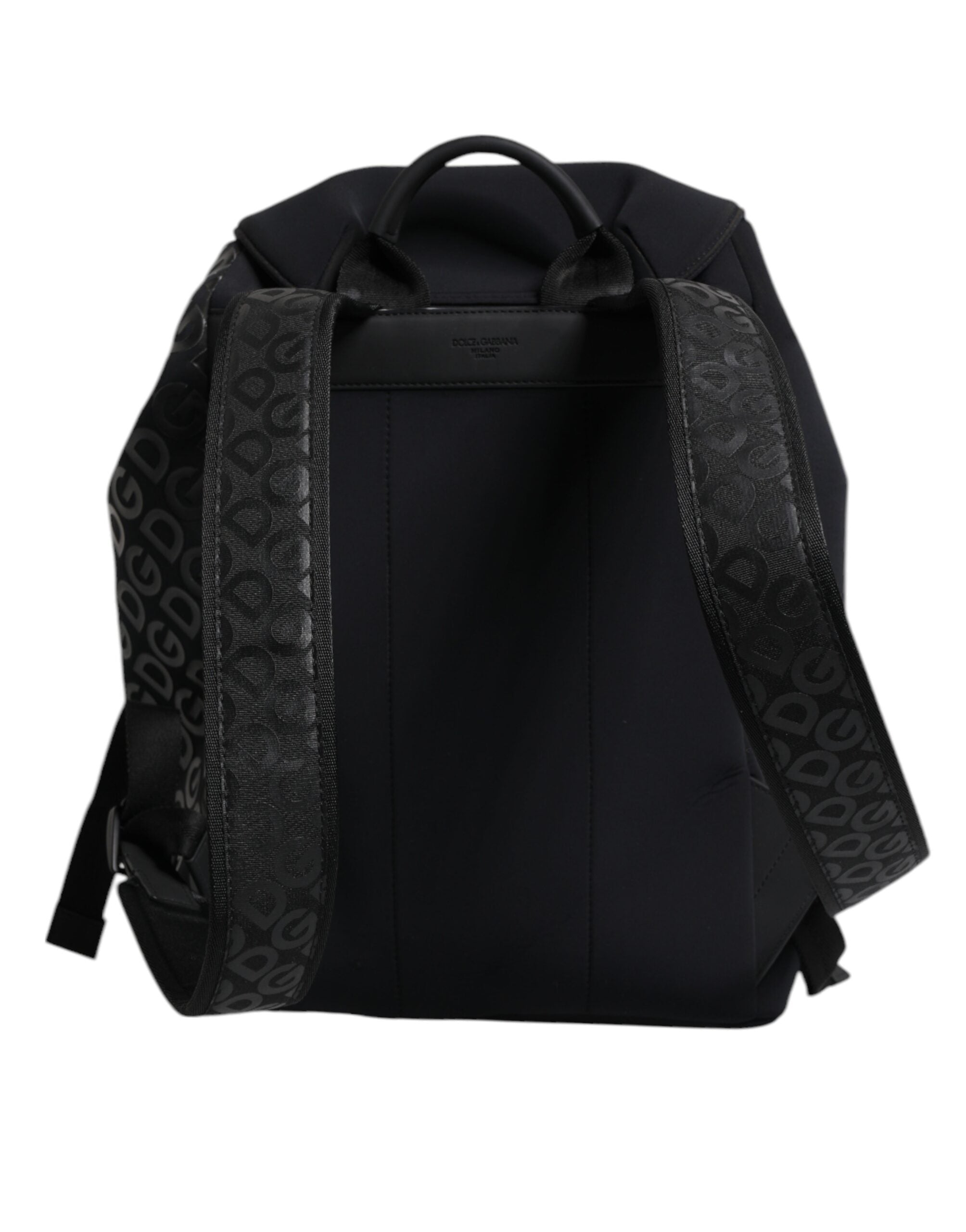 Sac à dos Dolce & Gabbana en néoprène et nylon noir avec logo DG, design élégant et pratique pour un style sophistiqué.