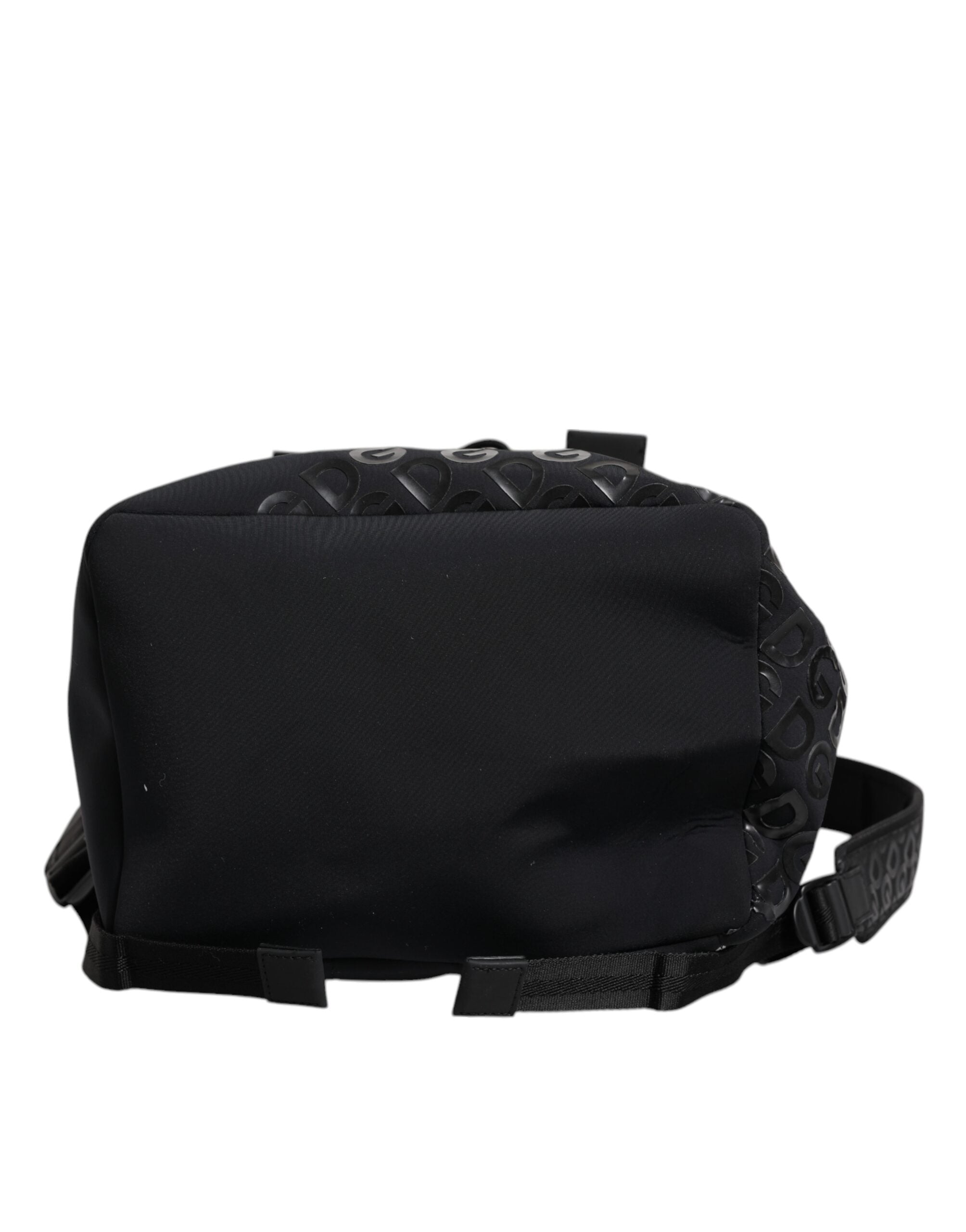 Sac à dos Dolce & Gabbana en néoprène noir avec logo DG, sac d'école élégant et pratique, visible de face avec détails de la marque.