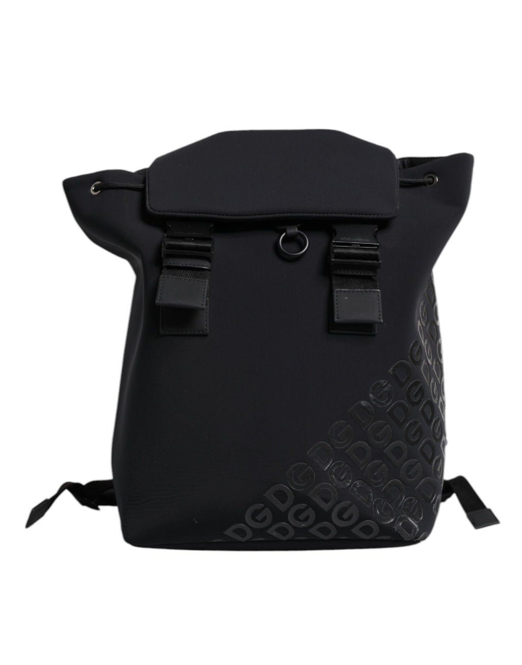 Sac à dos Dolce & Gabbana en néoprène noir avec logo DG, détail pratique et style moderne pour l'école ou la ville.