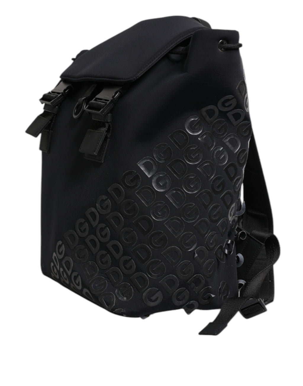 Sac à dos Dolce & Gabbana en néoprène et nylon noir avec logo DG, design élégant et pratique.