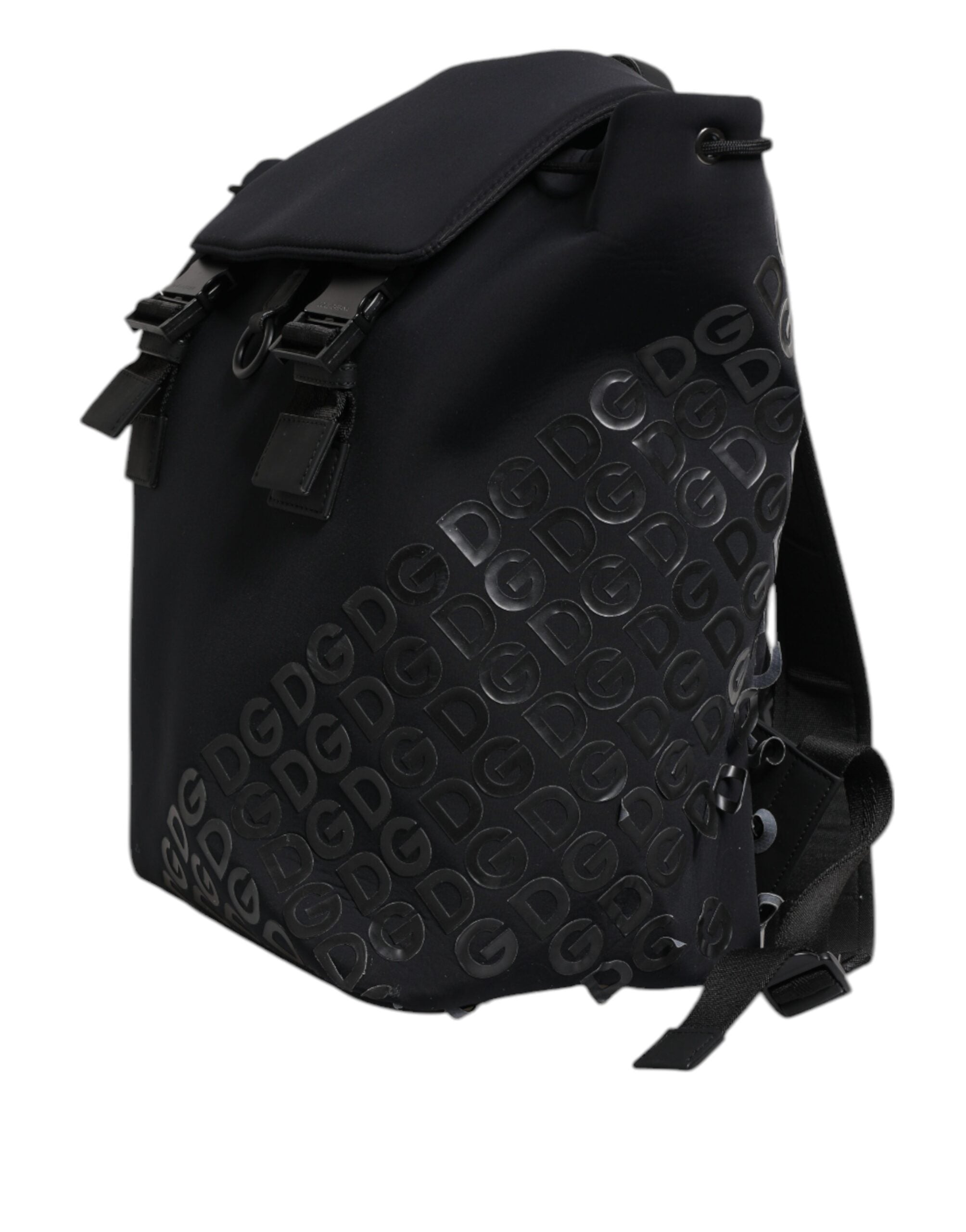 Sac à dos Dolce & Gabbana en néoprène et nylon noir avec logo DG, design élégant et pratique.