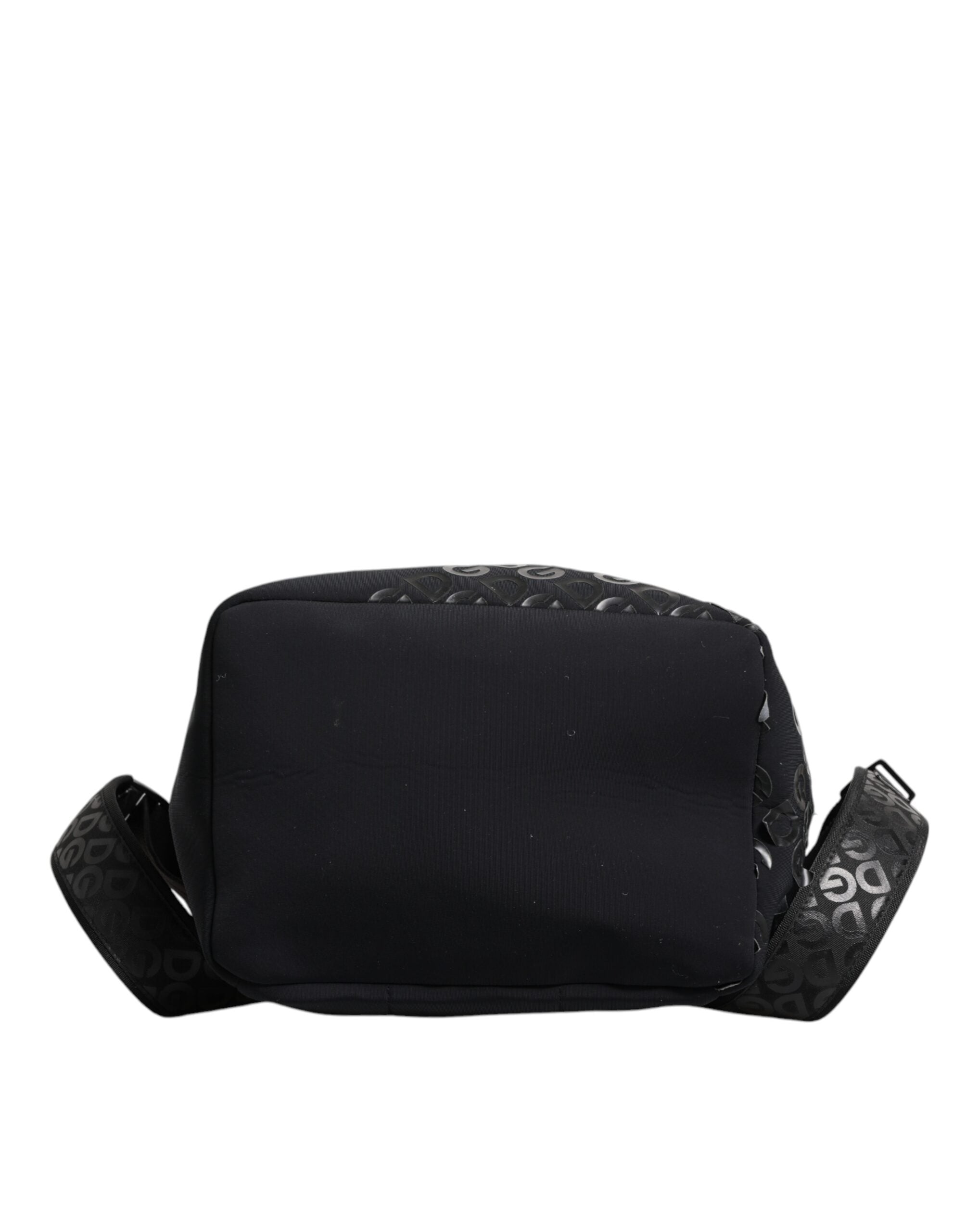 Sac à dos Dolce & Gabbana noir en néoprène et nylon avec logo DG, style scolaire et élégant.