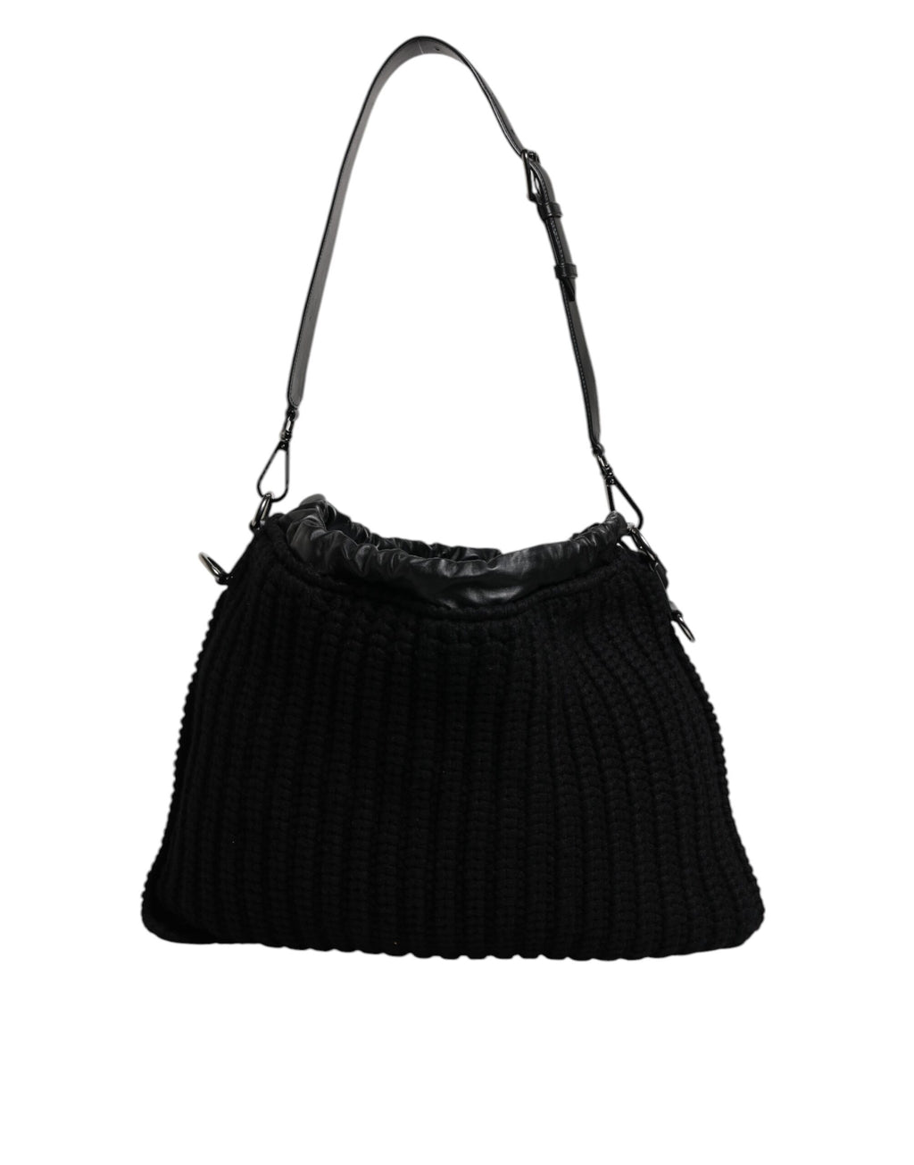 Sac à bandoulière noir en cachemire et cuir tressé de Dolce & Gabbana, avec détails élégants et finition raffinée.
