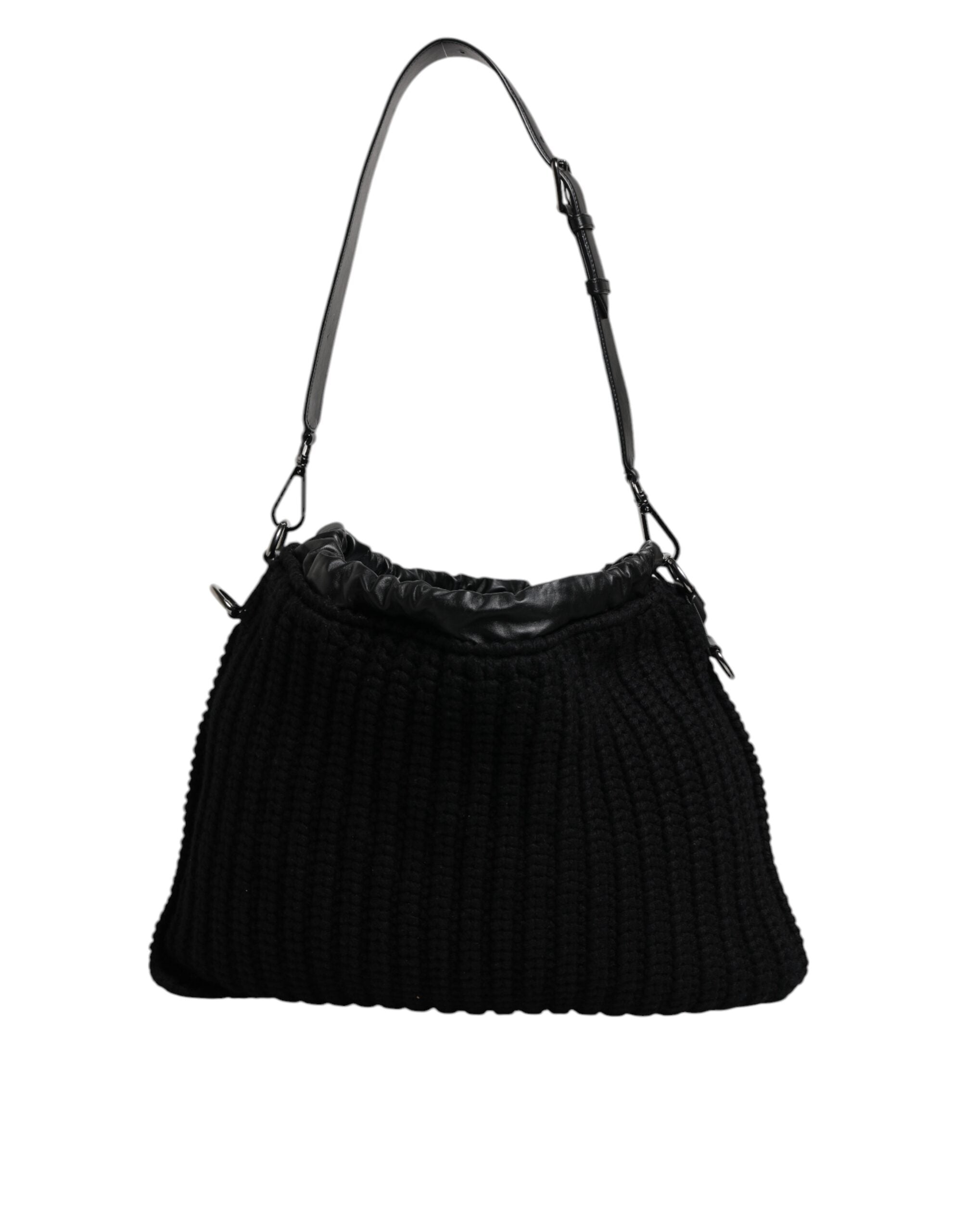 Sac à bandoulière noir en cachemire et cuir tressé de Dolce & Gabbana, avec détails élégants et finition raffinée.